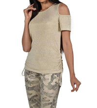 Frank Lyman Ophelia Open Shoulder Side Tie Short Sleeve Top in gold - women's blouse