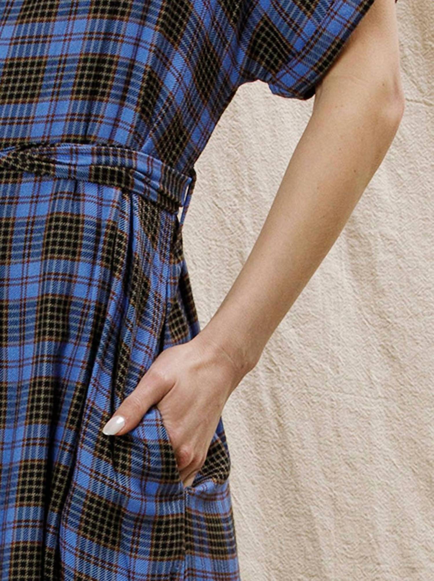En Creme - Plaid Button Down Belted Shirt Dress