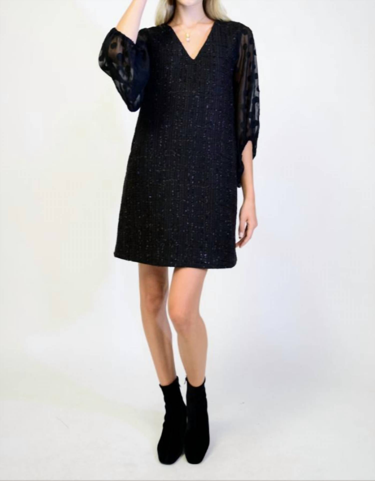 Ivy Jane Sheer Sleeve Shift Mini Dress in black - women's dress - alternate view
