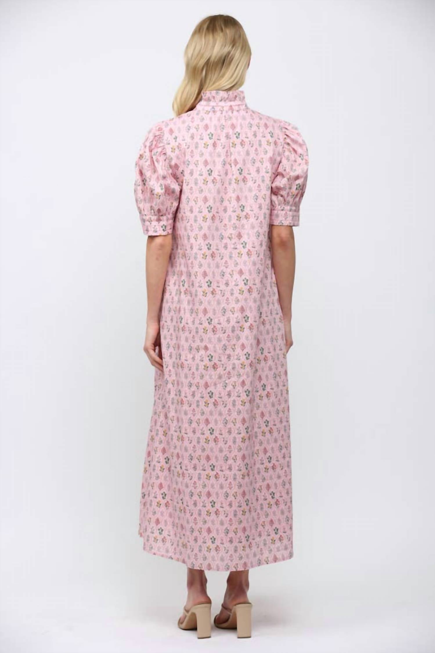 Fate - Ruffled Mock Neck Button Down Maxi Dress