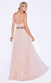 Ladivine - Long Chiffon Lace Rhinestone Dress