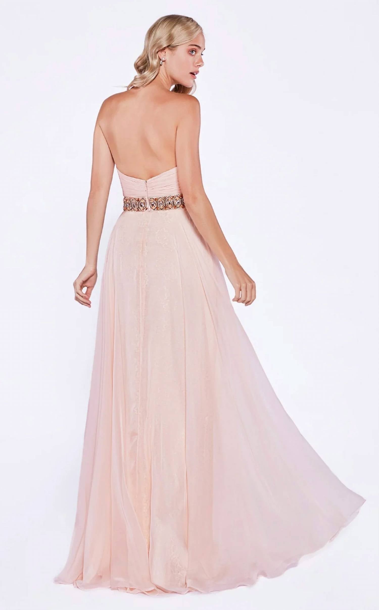 Ladivine - Long Chiffon Lace Rhinestone Dress
