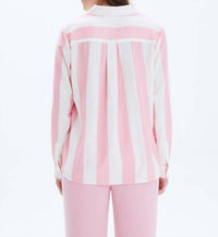 CHRLDR Striped Frida Button Up Blouse in blush - women's blouse - detail view