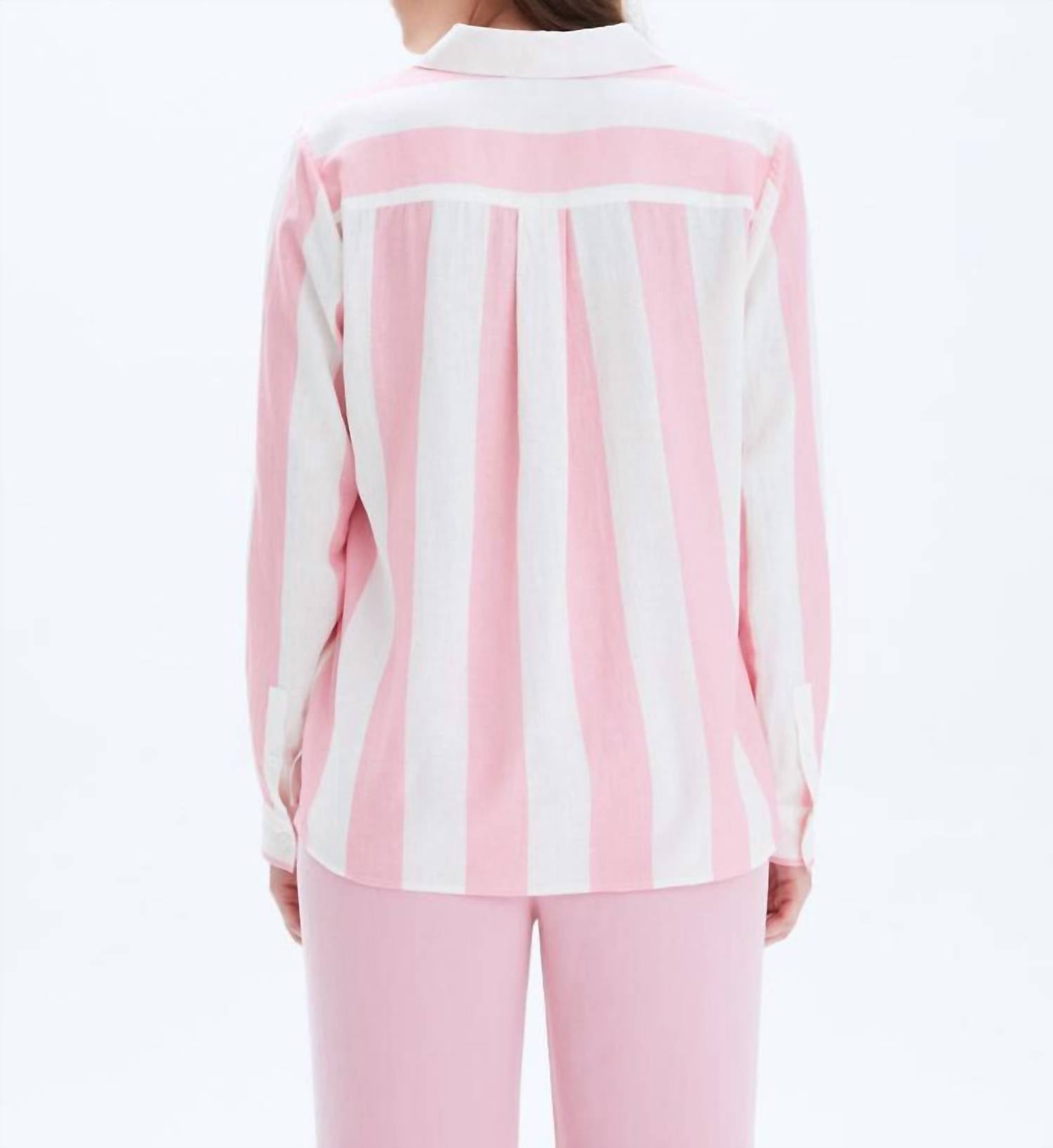 CHRLDR Striped Frida Button Up Blouse in blush - women's blouse - detail view