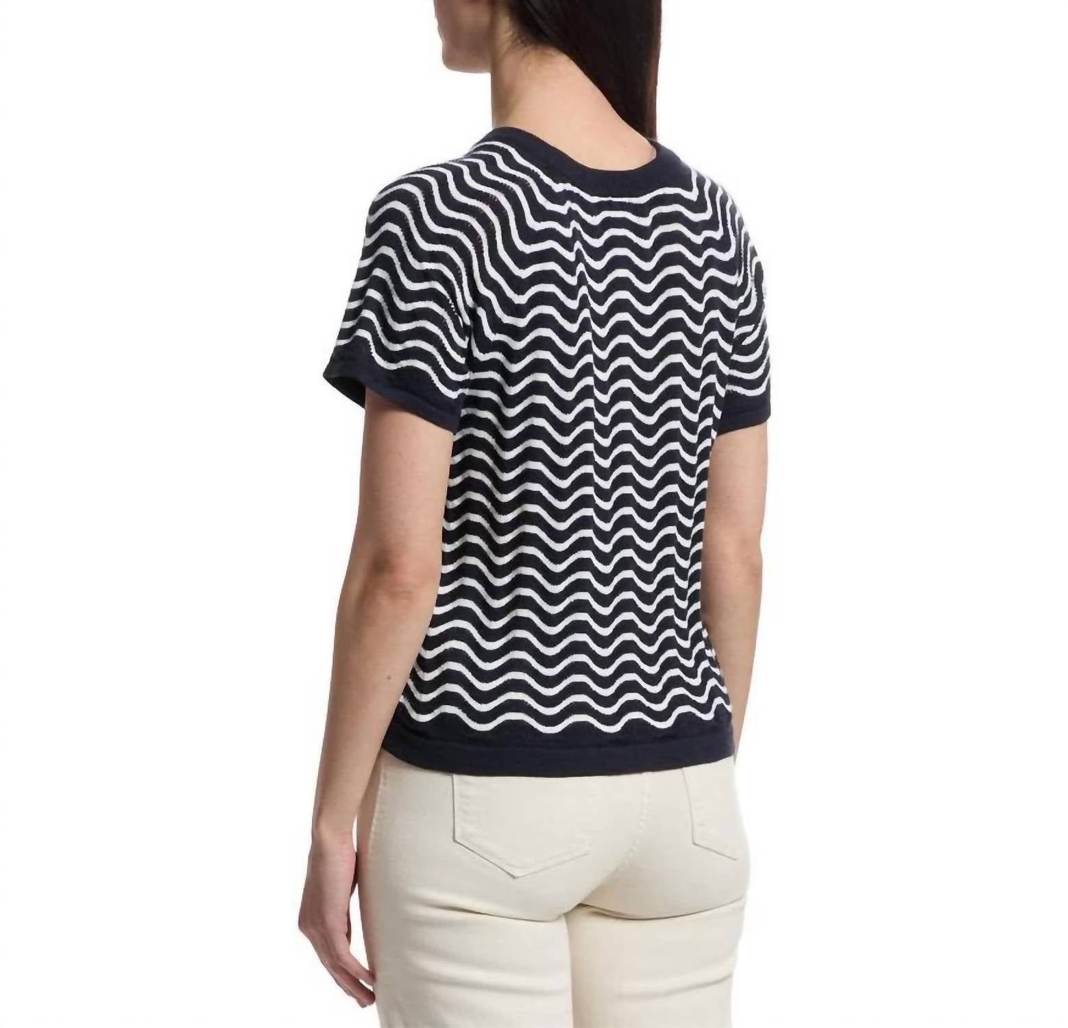Lilla P Wave Stitch Sweater in navy white - women's sweater - view 4