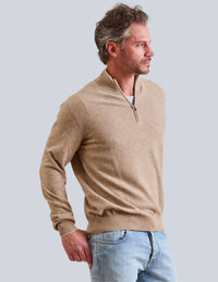 Fioroni Cashmere Cashmere Quarter Zip Sweater in naturale - men's sweater - alternate view