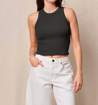 Stateside - Fine 2x1 Rib Cropped High Neck Tank Top