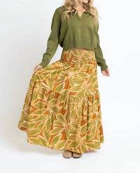 Karlie Desert Palm Smocked Tier Skirt in tan - women's skirt