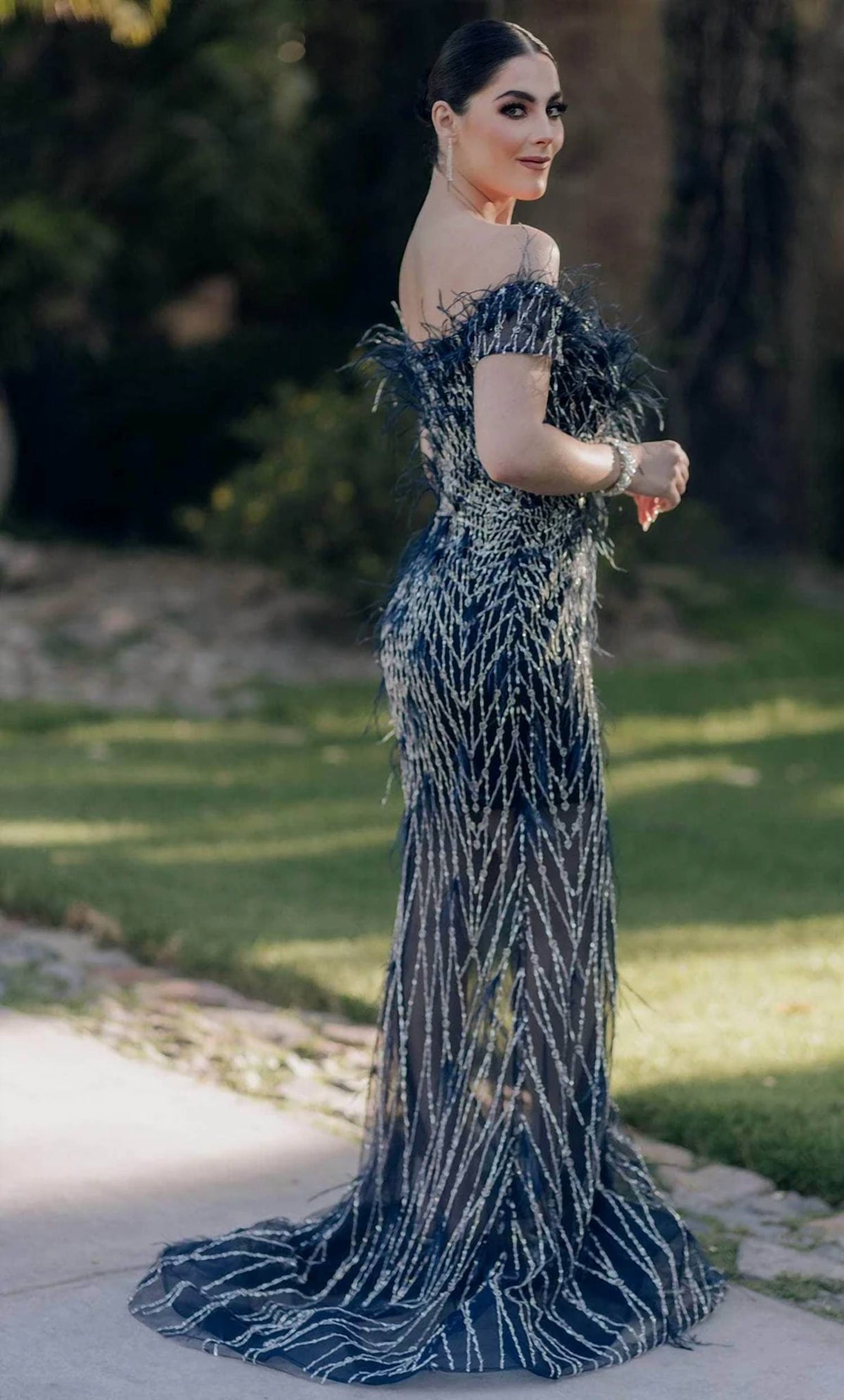 Terani Couture - Off-shoulder Feathered Sheer Prom Dress