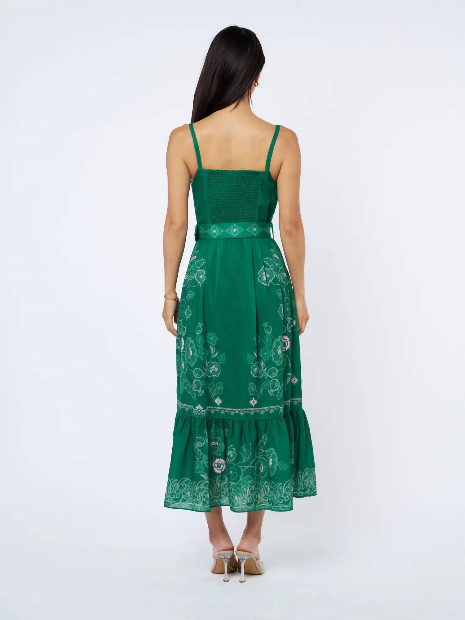 CIEBON Esme Printed Button Down Maxi Dress in green multi - women's dress - detail view