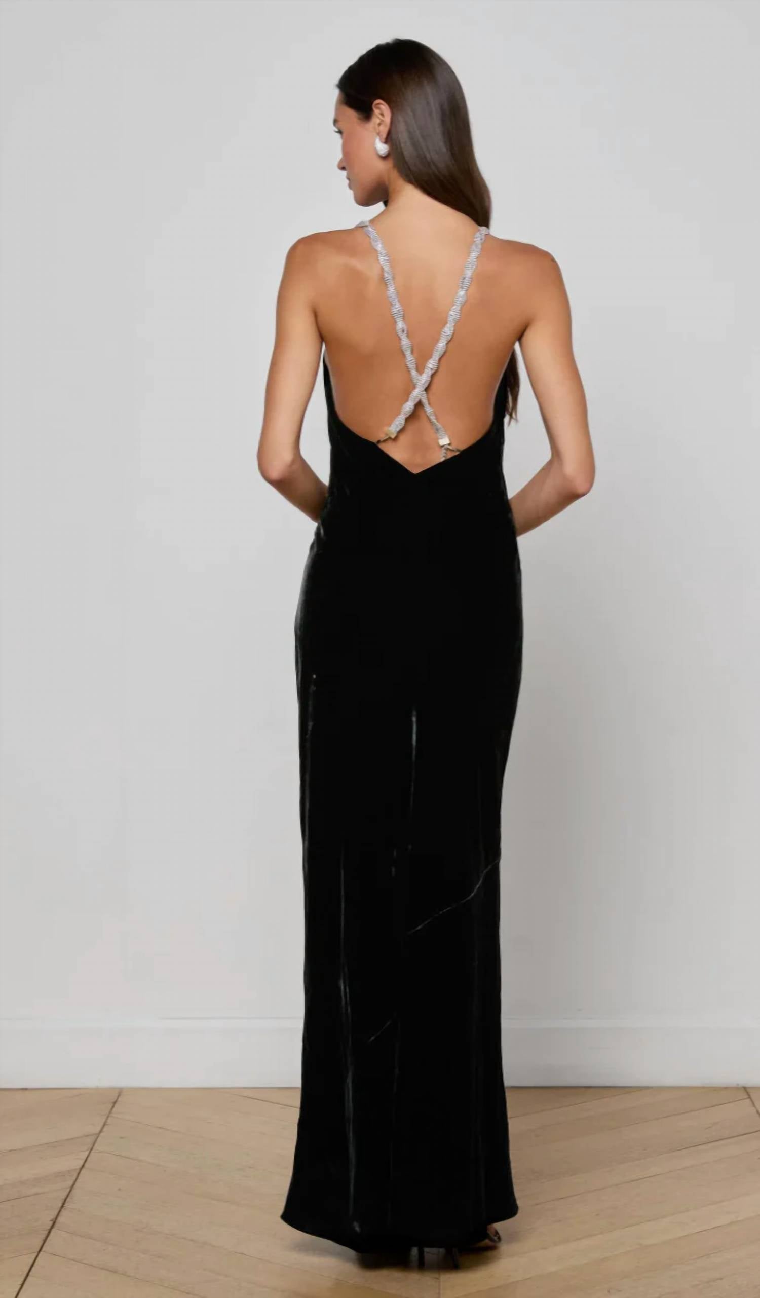 L'Agence - Saint Velvet Beaded Strap Gown