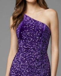 Sherri Hill Fitted Cocktail One Shoulder Sequin Dress in purple - women's dress - detail view