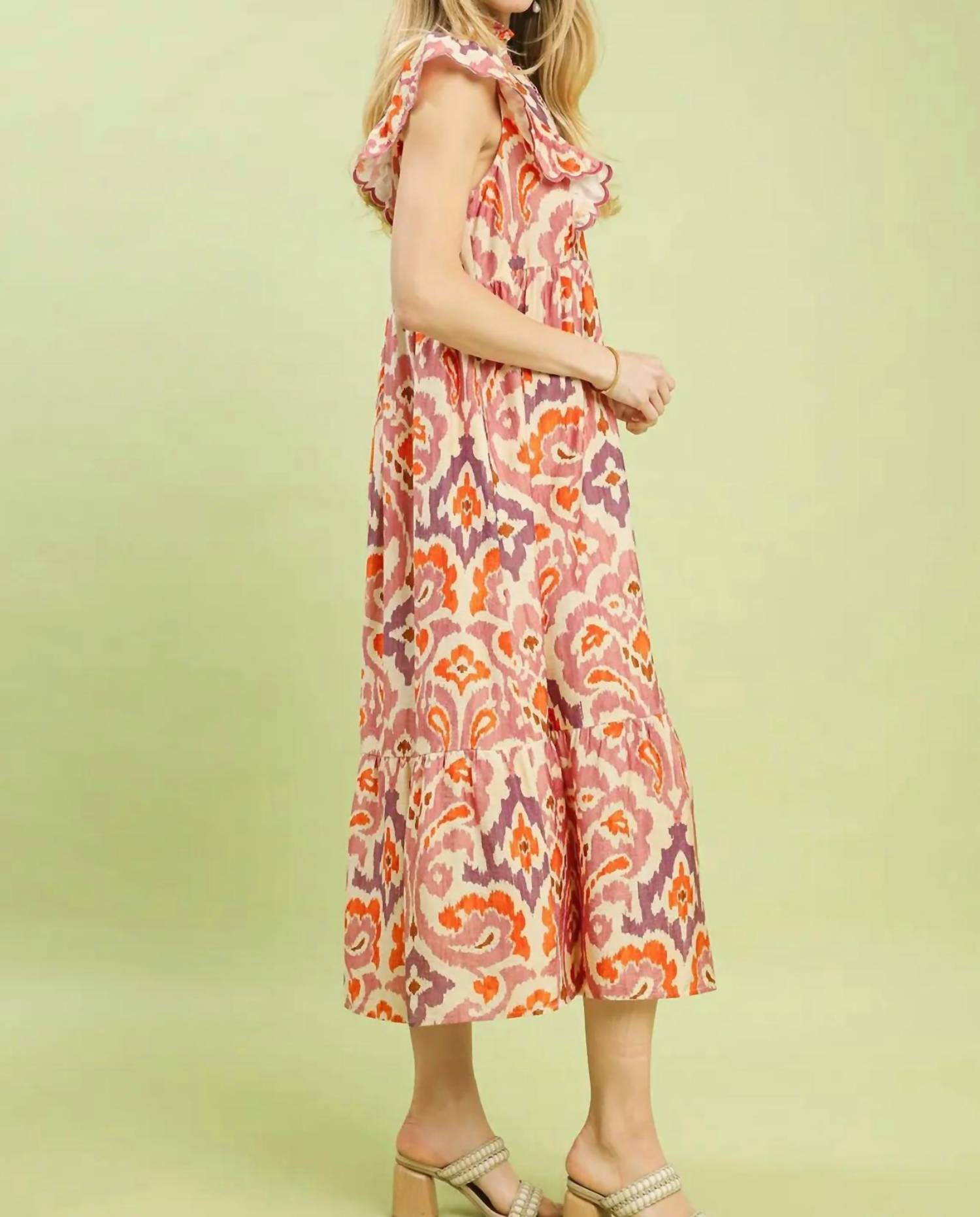Umgee - Ruffle Sleeve Ikat Midi Dress
