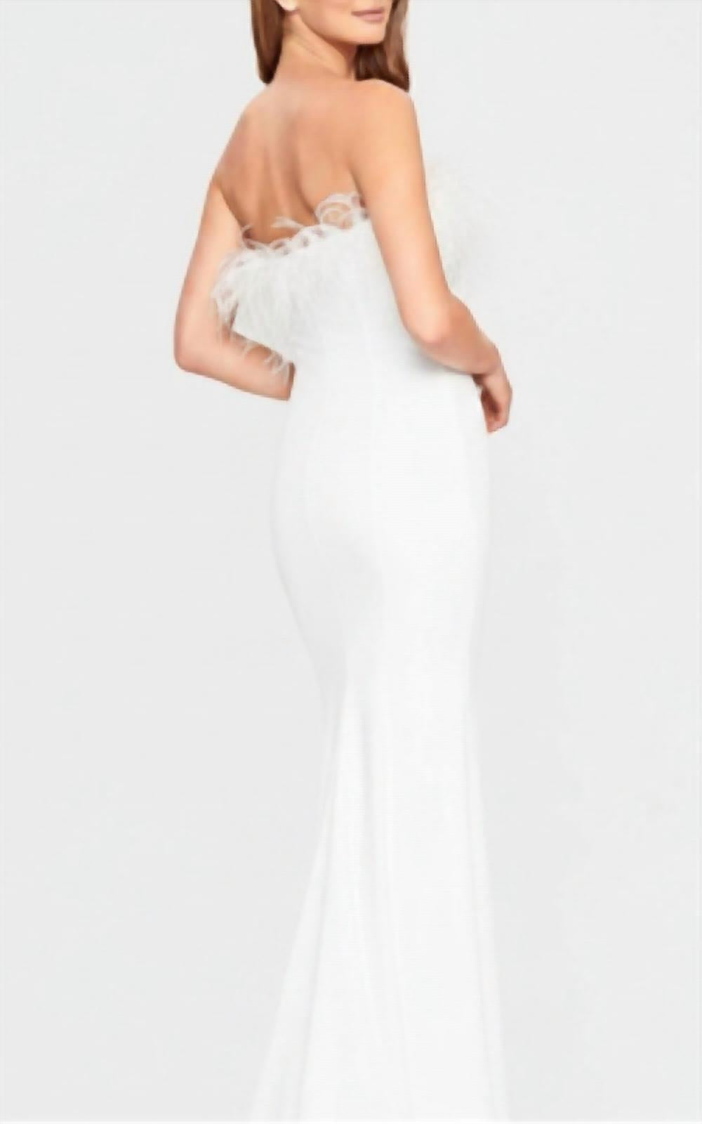 Faviana - Feather Trim Dress With Leg Slit