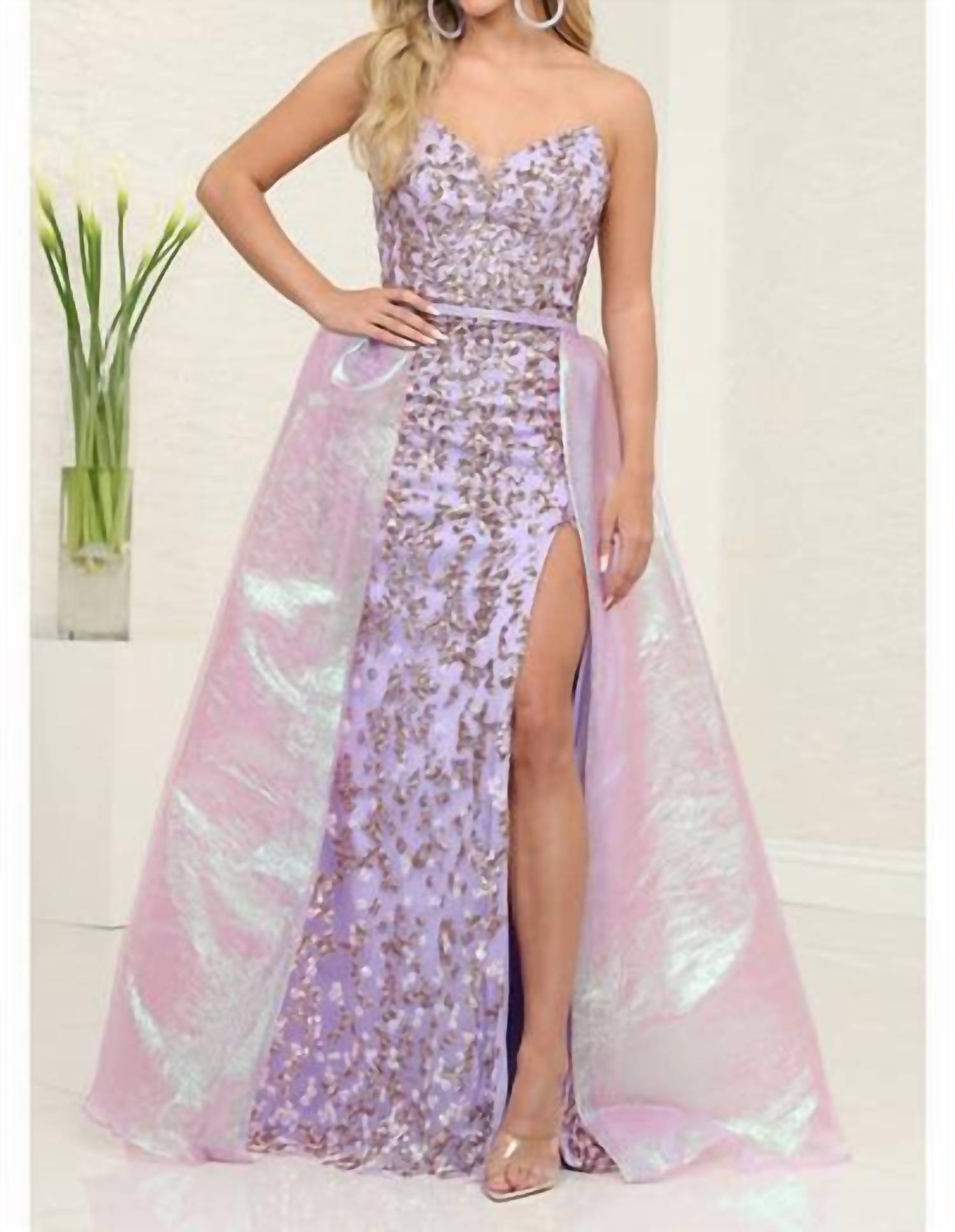 Nox Anabel - Strapless V-cut Sequin Dress With Overskirt