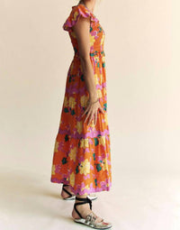 Davi & Dani - Floral Flutter Sleeve Midi Dress