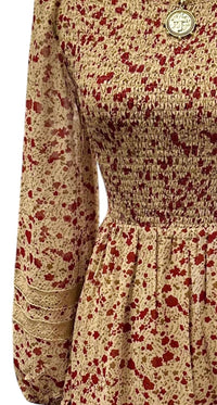 VERY J Women's Long Sleeve Floral Mini Dress in champagne red - women's dress - alternate view