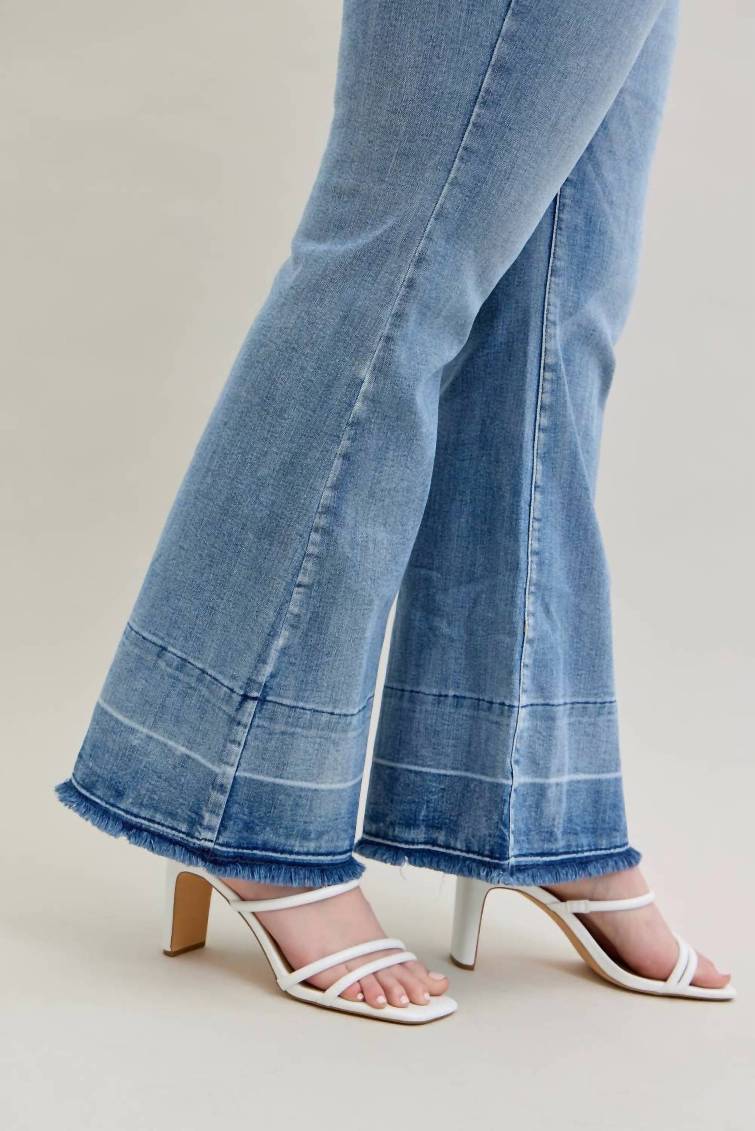 Judy Blue High Waist Tummy Control Release Hem Flare Stretchy Jeans - Plus in denim - women's pants - view 7