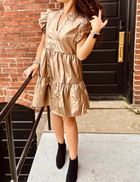 ee:some Faux Leather Mini Dress in gold - women's dress - view 4