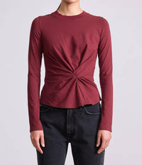 APIECE APART Twist Long Sleeve Volta Top in black cherry - women's long sleeve top