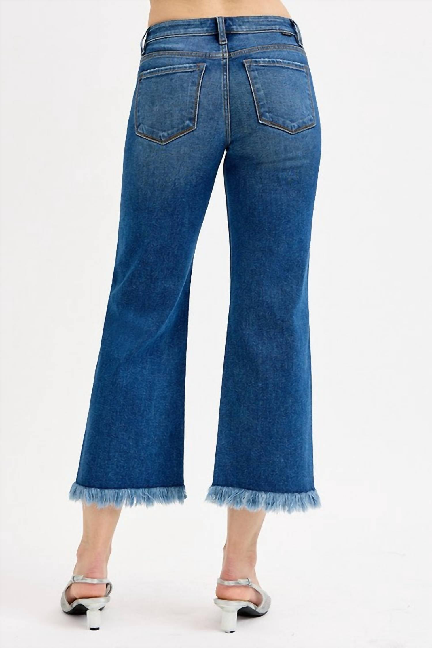 Risen - Mid Rise Crop Wide Button Down Jeans