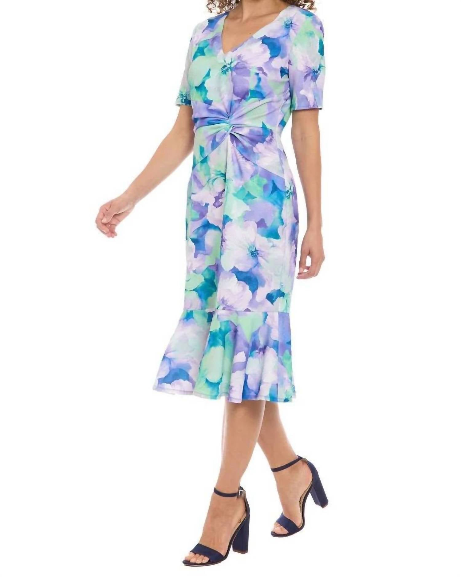 London Times - V neck Short sleeve dress
