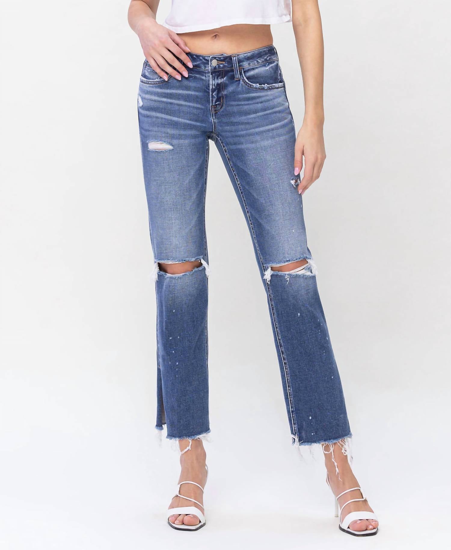 Flying Monkey - Novelty Low Rise Distressed Split Hem Straight Jeans