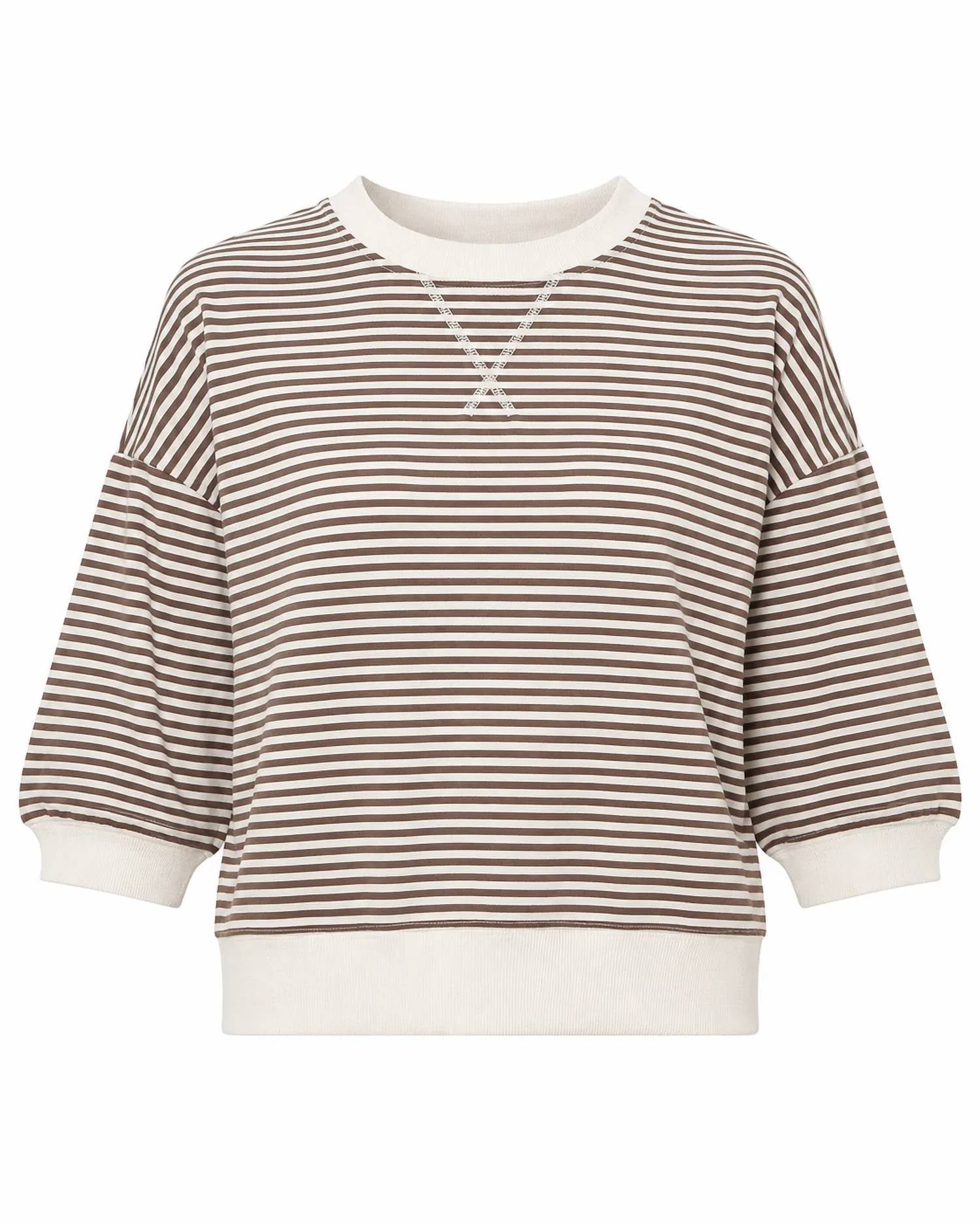 Zenana - Women's Striped Rib Banded Short Sleeve Pullover