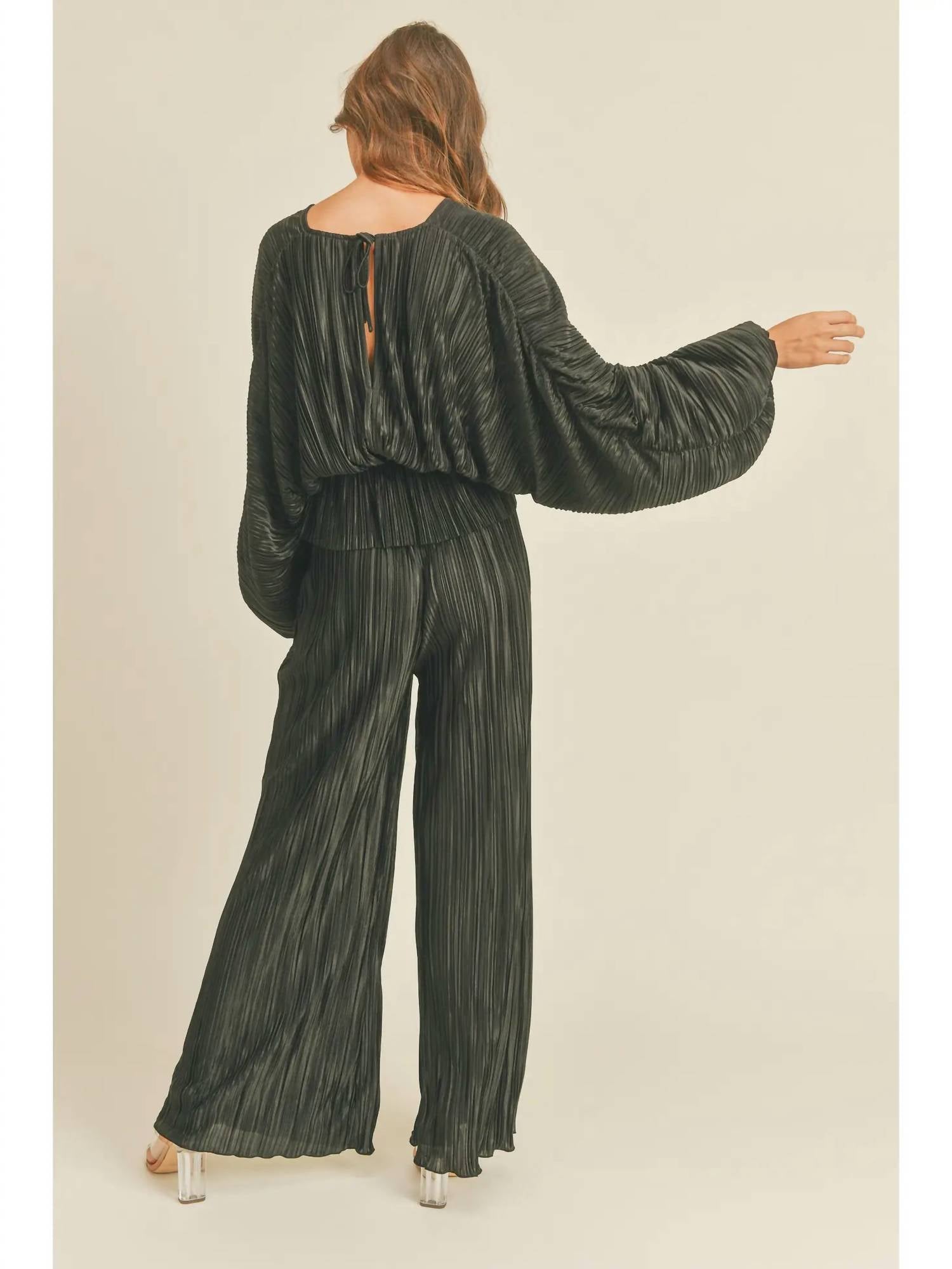 Miou Muse - Wrinkle Detail V Neck Blouse