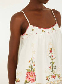 Farm Rio - Flower Embroidery Open Back Sleeveless Blouse