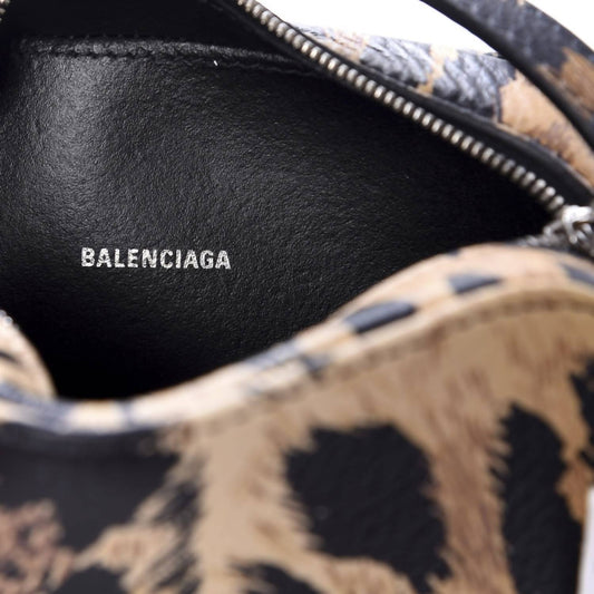 Balenciaga - Women's Calfskin Logo Printed Leopard Xs Everyday Camera Bag