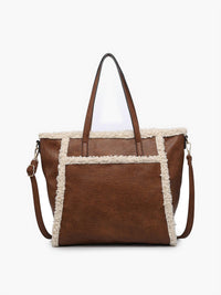 Jen & Co. Women's Lulu Sherpa Trim Tote Bag in dark brown - women's bag