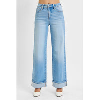 Risen - Tummy Control High Rise Long Inseam Wide Cuffed Jeans