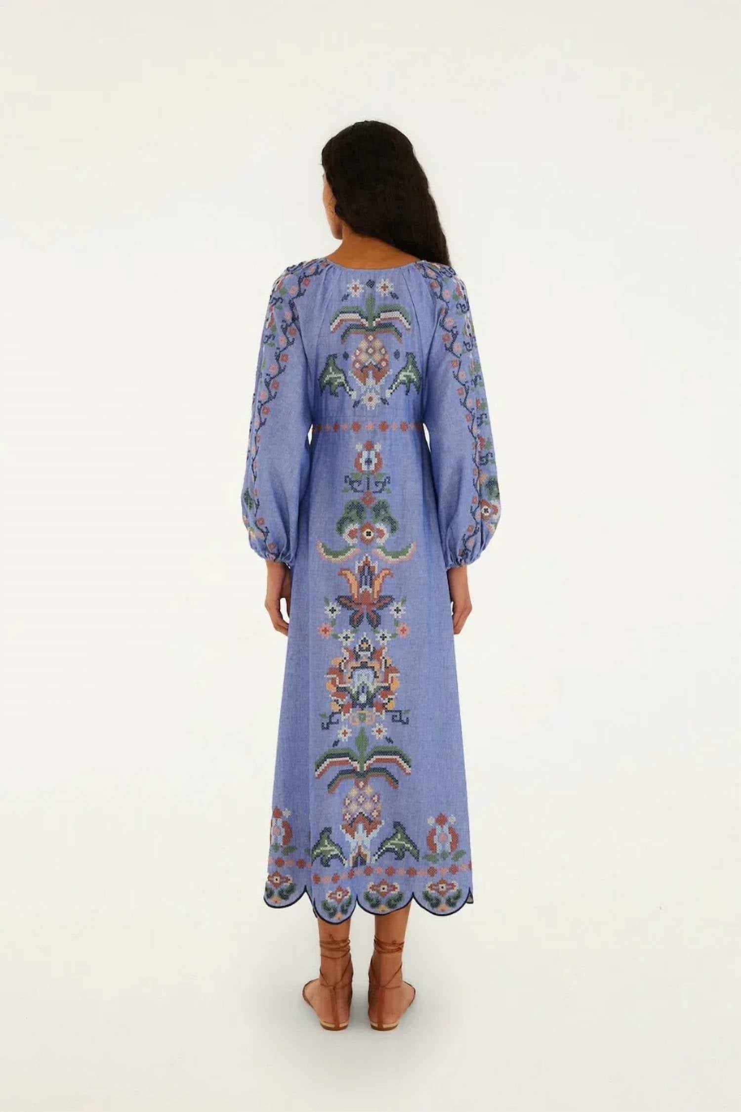 Farm Rio - Garden Tapestry Embroidery Long Sleeve Midi Dress
