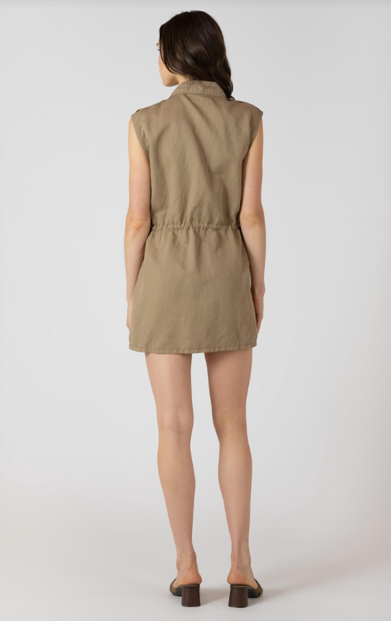 Dex Utility Drawstring Waist Mini Dress in mushroom - women's dress - detail view