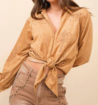 Blue B - Western Suede Tie Blouse