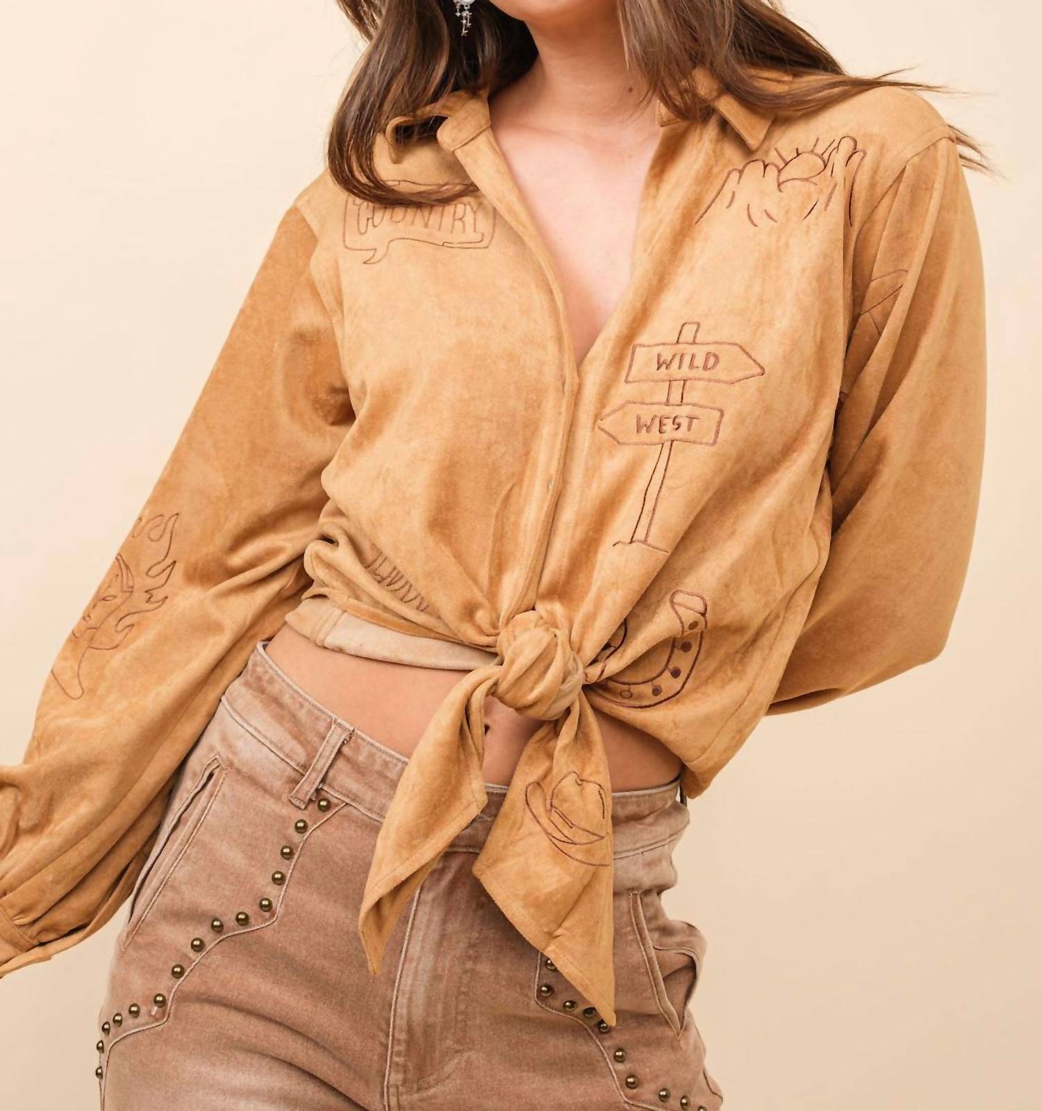 Blue B - Western Suede Tie Blouse