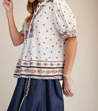 Easel - Floral Printed Puff Sleeve Top