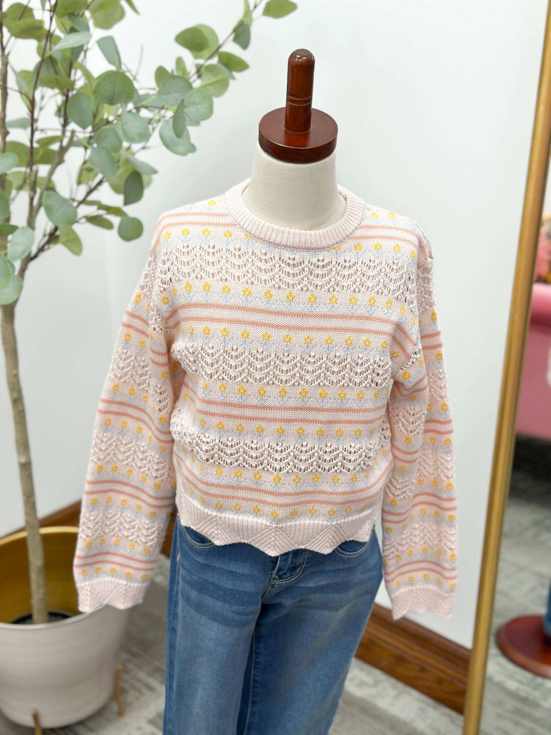Heart & Arrow - Floral Pointelle Knit Sweater