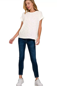 Zenana - Slub Rolled Sleeve Tee