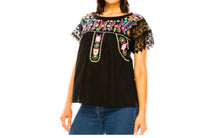 Unik Embroidered Mexican Lace Sleeve Blouse in black - women's blouse