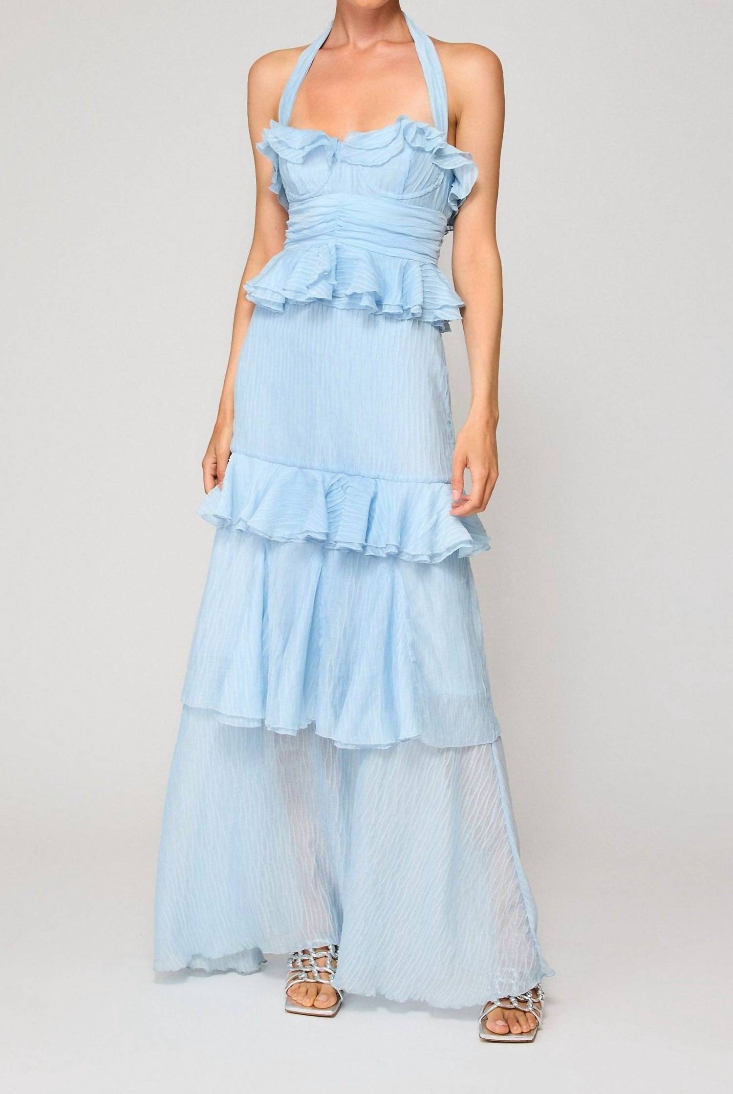 Line And Dot - Cari Halter Ruffle Maxi Dress