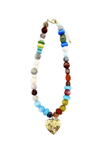 Gemelli - Women's Beaded Heart Charm Necklace