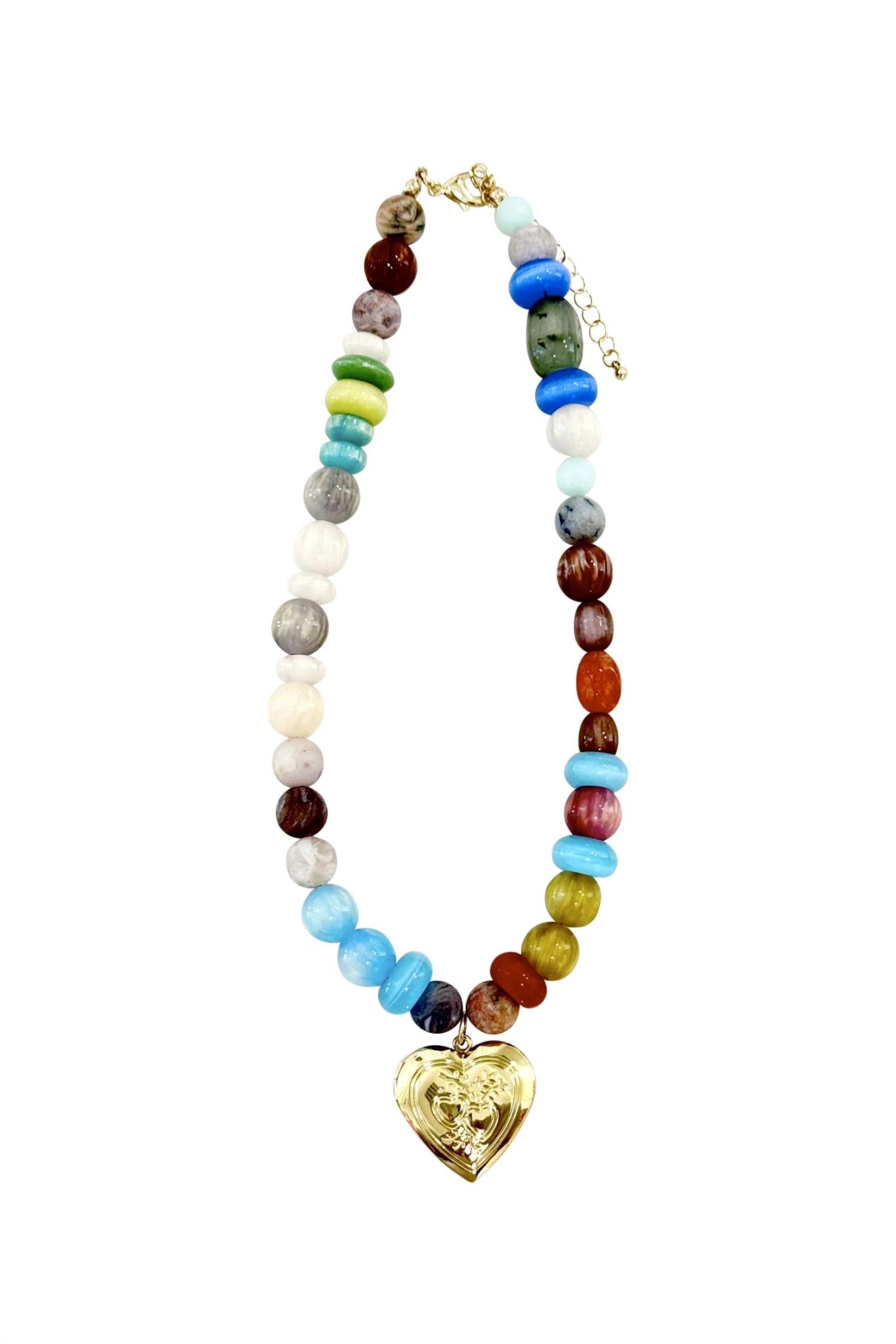 Gemelli - Women's Beaded Heart Charm Necklace