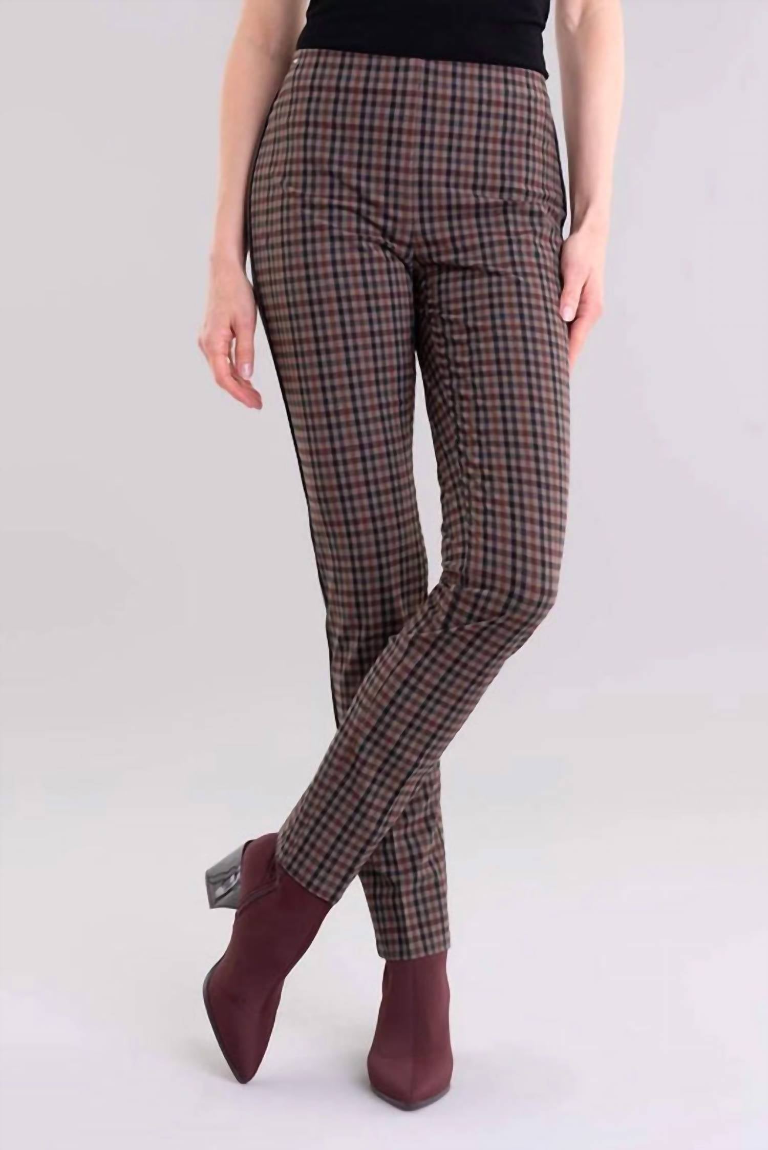 LISETTE Emery Check Pattern Slim Pant in brown multi tone - women's pants