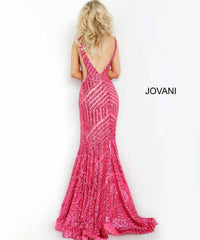 Jovani - Low V-neck Sequin Prom Dress