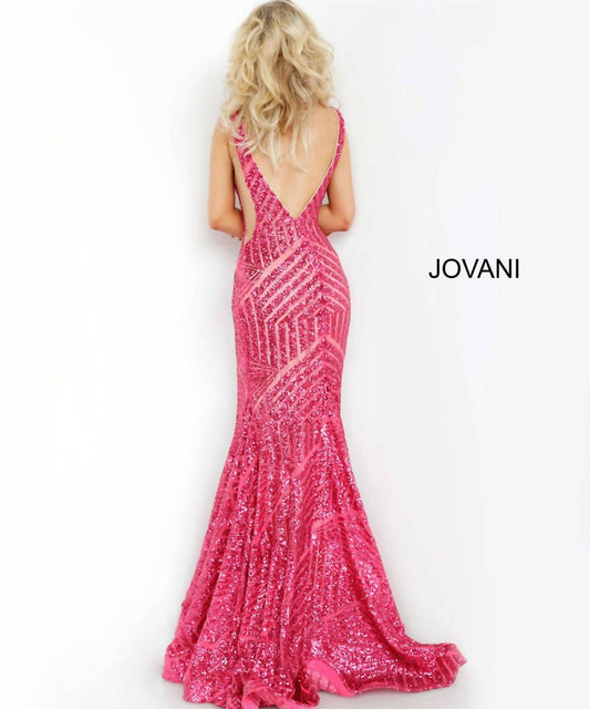 Jovani - Low V-neck Sequin Prom Dress