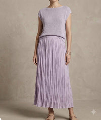 Lafayette 148 - Sleeveless Knit Top with Matching Crinkle Midi Skirt