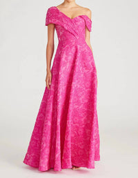 THEIA Marlene Cloud Jacquard Evening Gown in passionfruit - women's dress - alternate view
