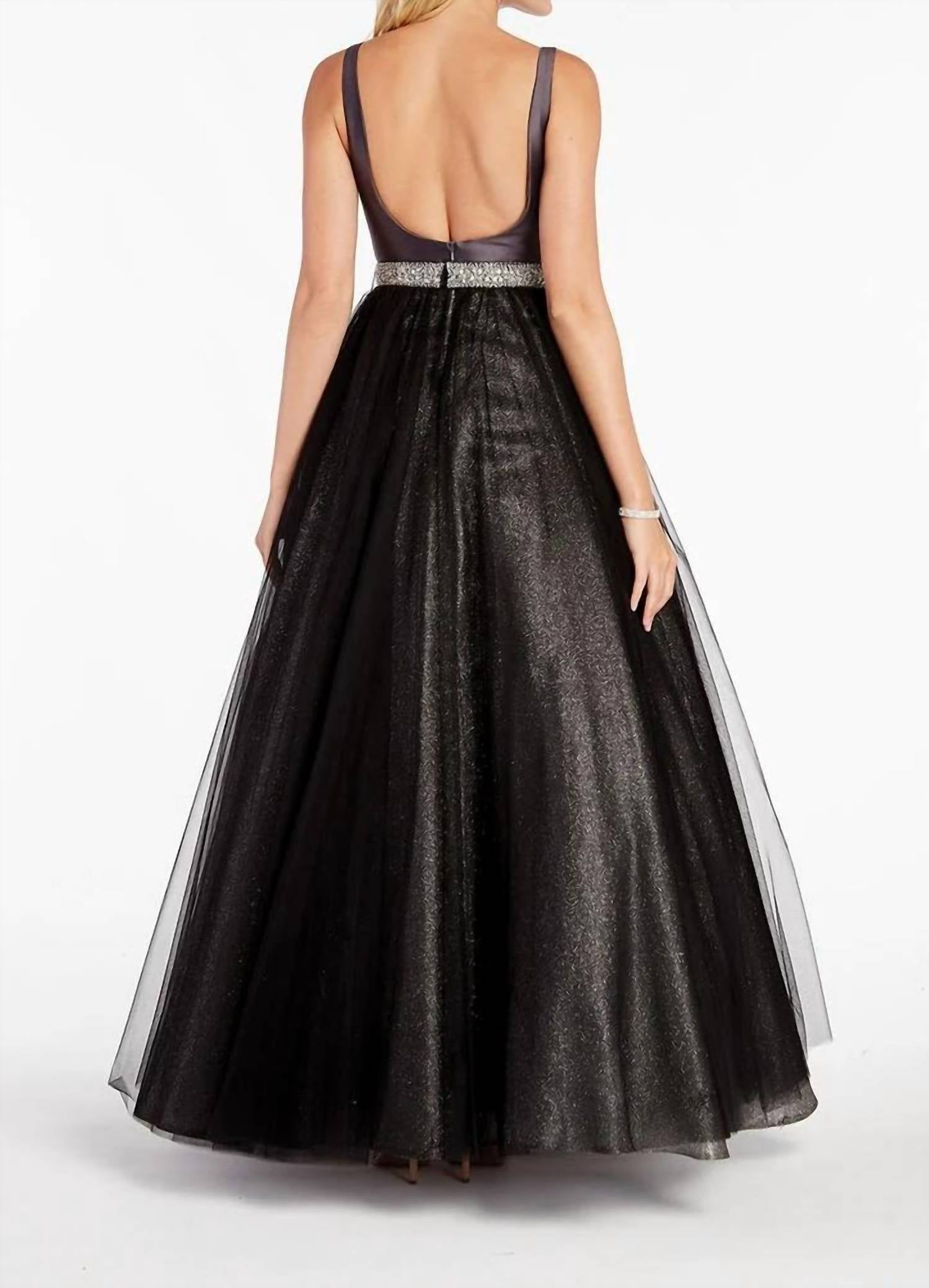 ALYCE PARIS Glitzy Shimmering Tulle Gown in dripping diamonds - women's dress - detail view